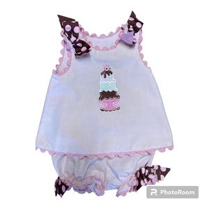 Peaches ‘n Cream Ice Cream Sundae Outfit. Light Pink with brown accent. Size 12M